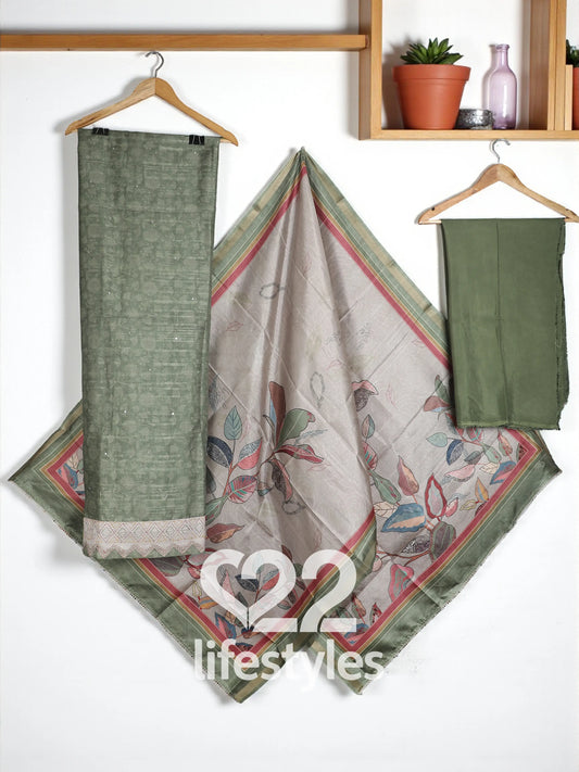 Green Tussar Unstitched Salwar Suit