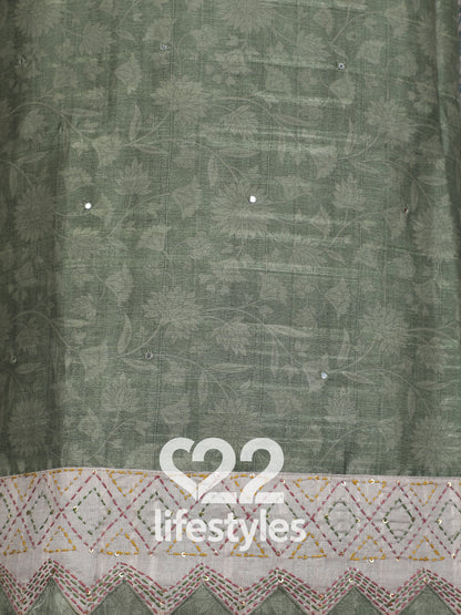 Green Tussar Unstitched Salwar Suit