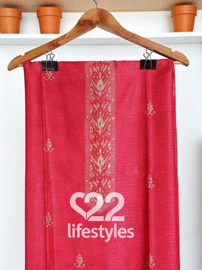 Red Linen Modal Blend Unstitched Salwar Suit