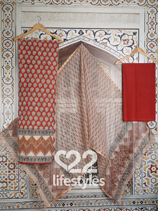 Red Mul-Mul Kota Doria Unstitched Salwar Suit