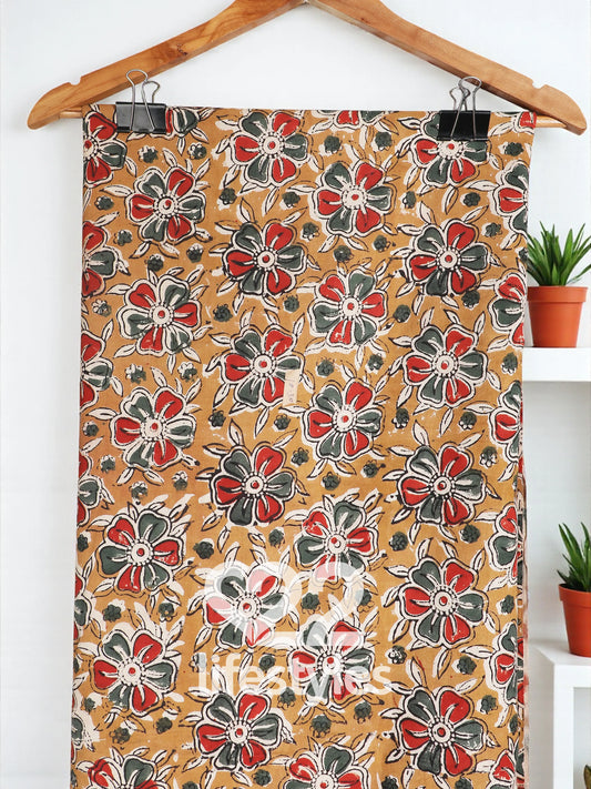 Yellow Cotton Kalamkari Doria Unstitched Salwar Suit