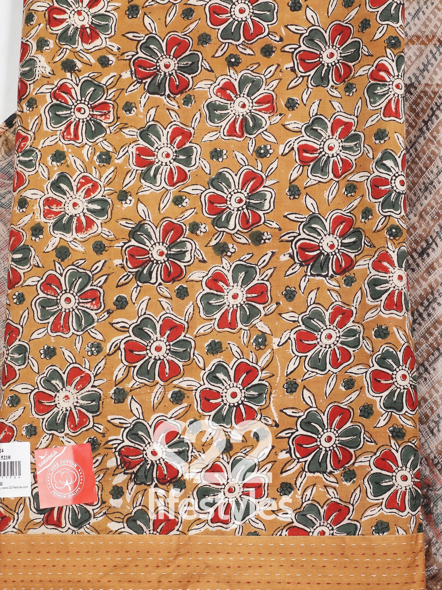 Yellow Cotton Kalamkari Doria Unstitched Salwar Suit