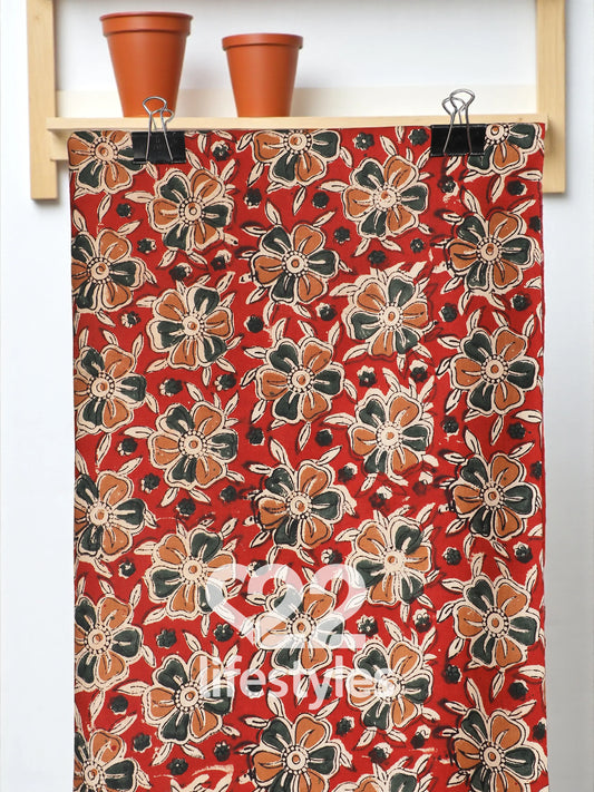 Red Cotton Kalamkari Doria Unstitched Salwar Suit