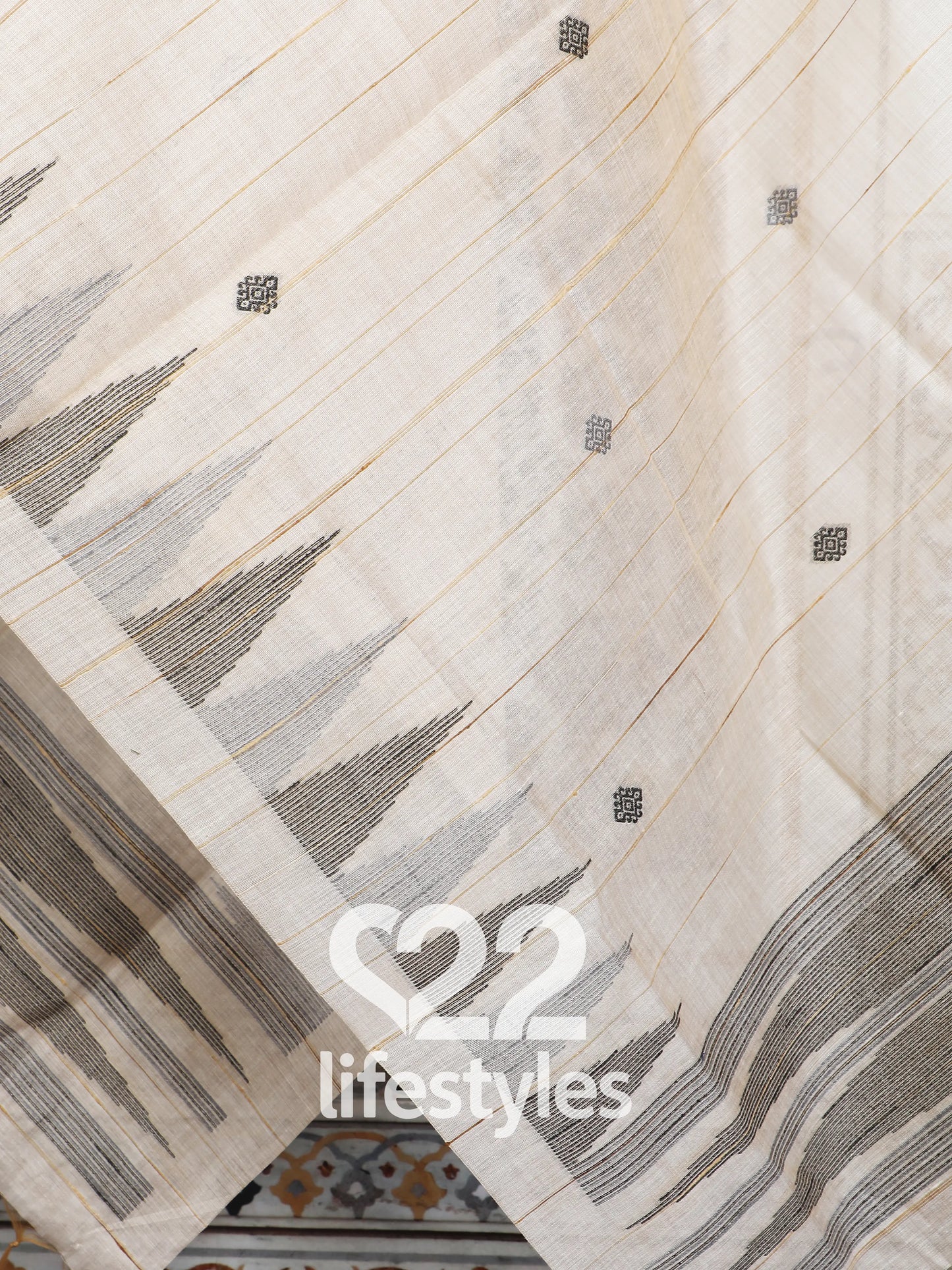 Beige & Black Jamdani Unstitched Salwar Suit