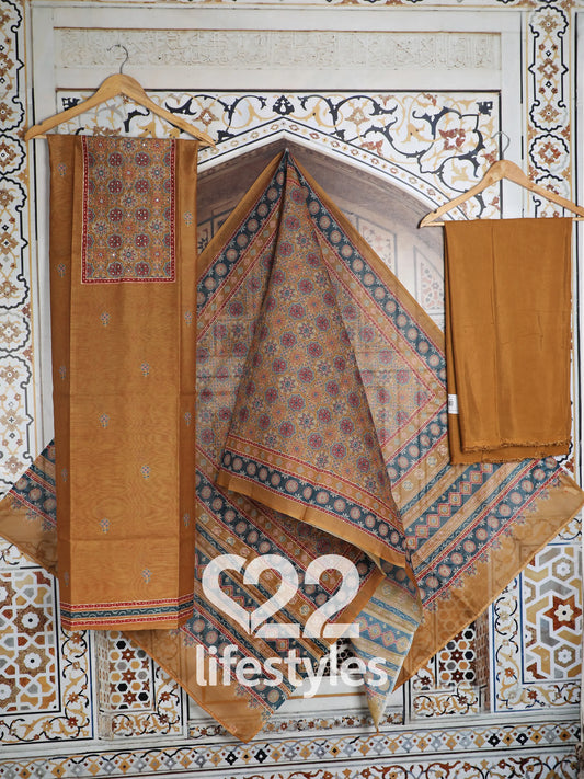 Yellow Ajrakh Unstitched Salwar Suit