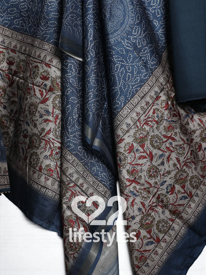 Blue Tussar Unstitched Salwar Suit