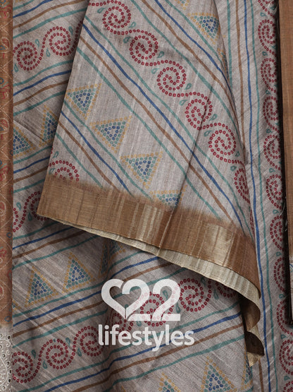 Brown Tussar Silk Unstitched Salwar Suit