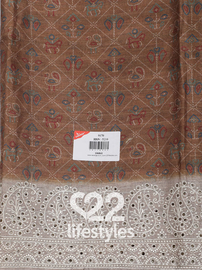 Brown Tussar Silk Unstitched Salwar Suit