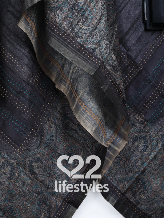 Blue Tussar Unstitched Salwar Suit