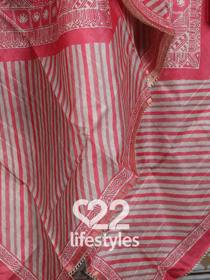 Pink Tussar Unstitched Salwar Suit