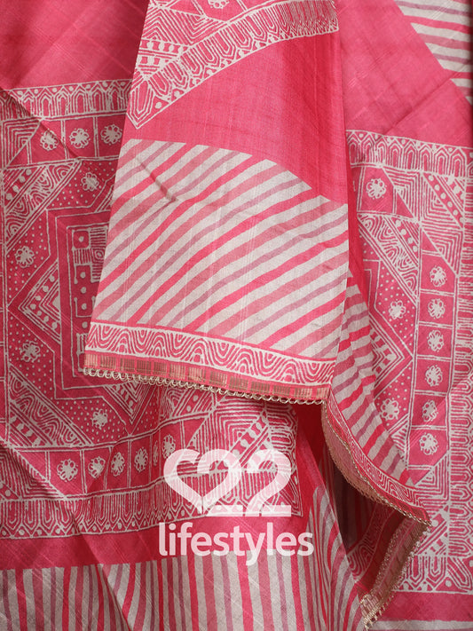 Pink Tussar Unstitched Salwar Suit