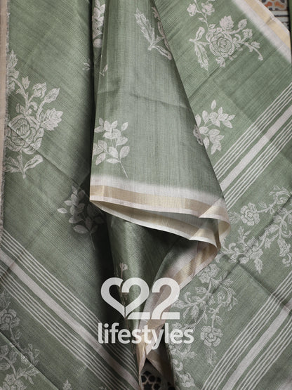 Green Tussar Unstitched Salwar Suit