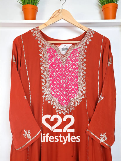 Orange Pure Crepe Readymade Salwar Suit