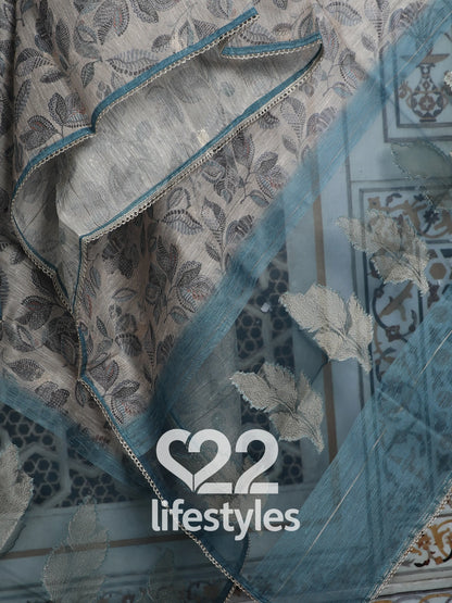 Blue Tussar Unstitched Salwar Suit