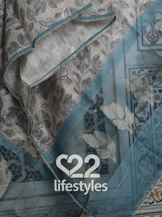 Blue Tussar Unstitched Salwar Suit
