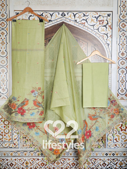 Green Jamdani Unstitched Salwar Suit