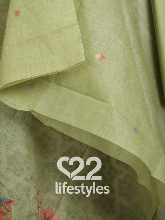 Green Jamdani Unstitched Salwar Suit