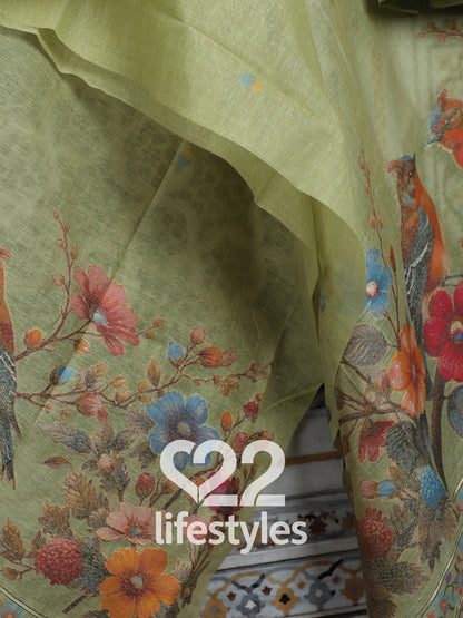 Green Jamdani Unstitched Salwar Suit