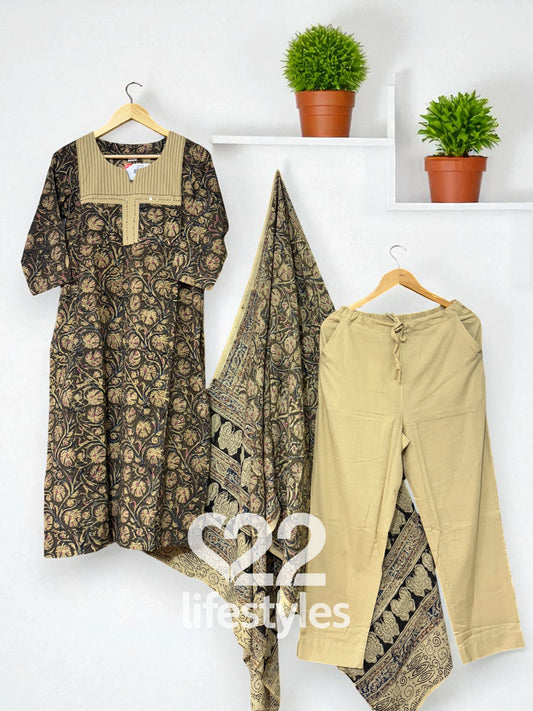 Green Kalamkari Kantha Readymade Salwar Suit
