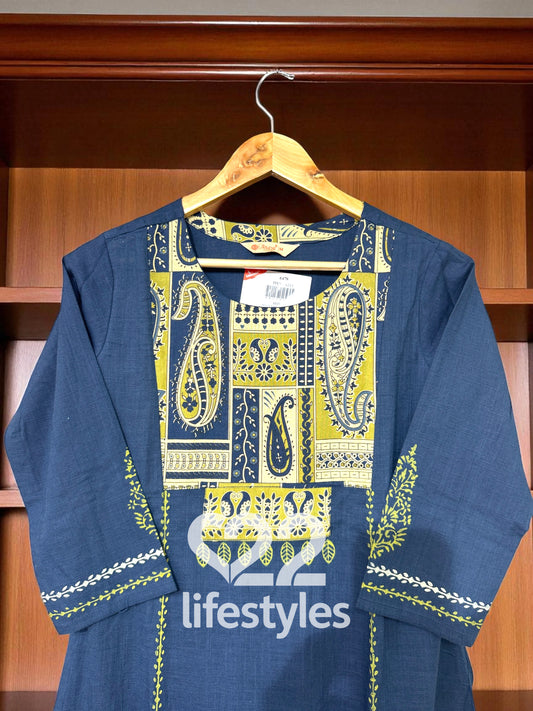 Navy Blue Threadwork Yoke Readymade Salwar Suit