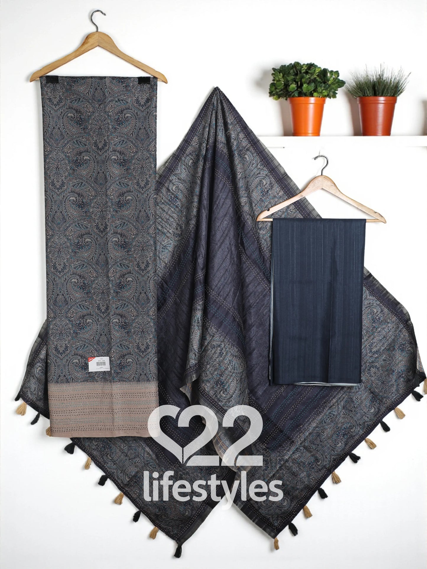 Blue Tussar Unstitched Salwar Suit