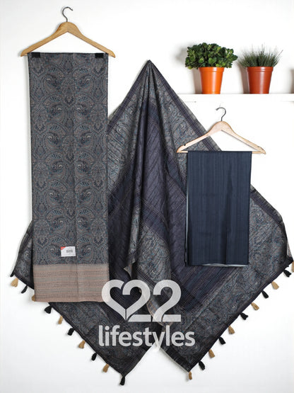 Blue Tussar Unstitched Salwar Suit