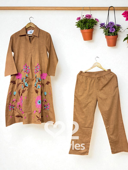 Rust Embroidery Co-ord-Set Readymade