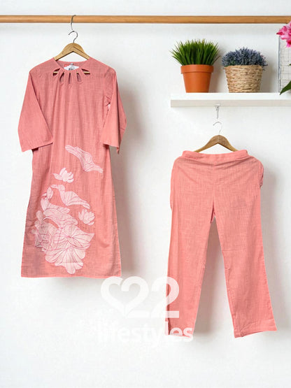 Light peach Embroidery Co-ord-Set Readymade