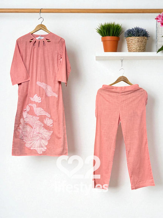Light peach Embroidery Co-ord-Set Readymade