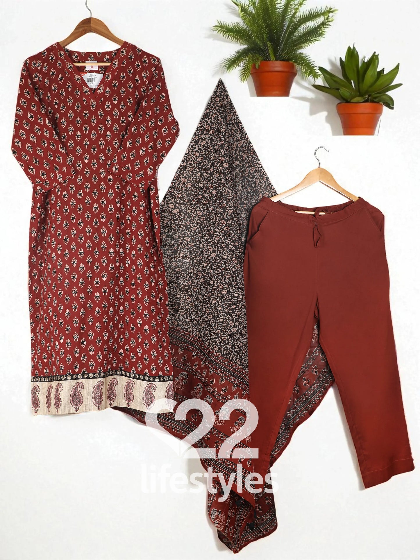 Brown Mul Mul Readymade Salwar Suit