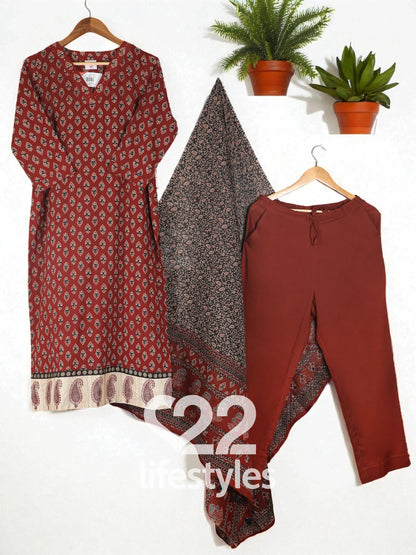 Brown Mul Mul Readymade Salwar Suit