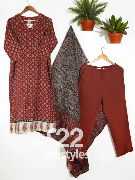 Brown Mul Mul Readymade Salwar Suit