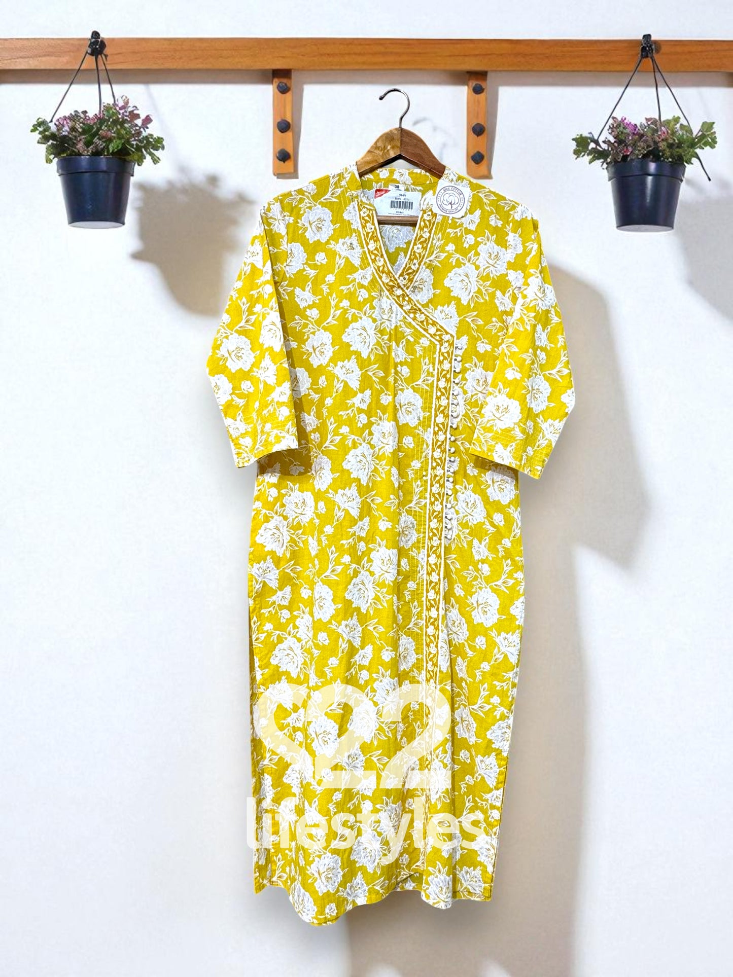 Lemon Yellow White Angrakha Readymade Salwar Suit