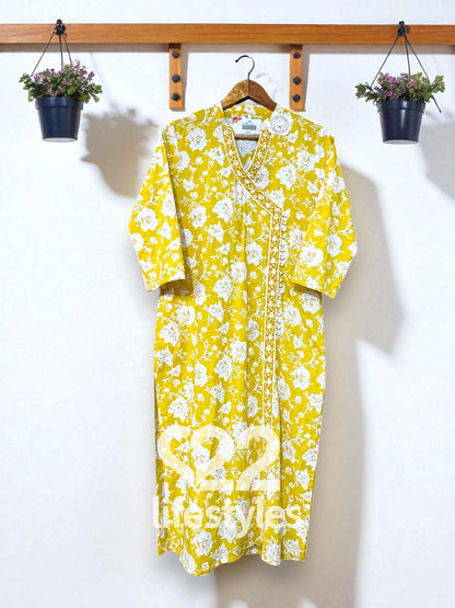 Lemon Yellow White Angrakha Readymade Salwar Suit