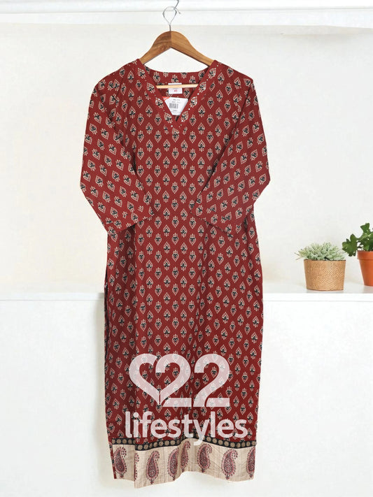 Brown Mul Mul Readymade Salwar Suit