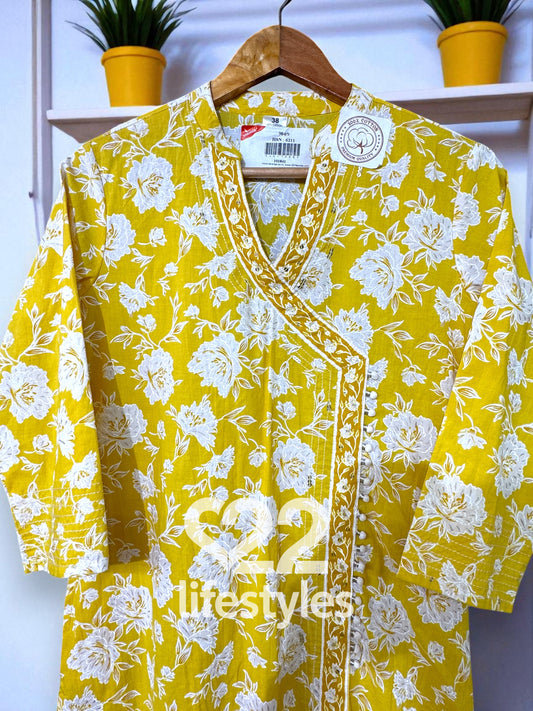 Lemon Yellow White Angrakha Readymade Salwar Suit