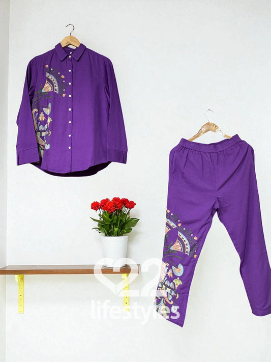 Purple Embroidery Co-ord-Set Readymade