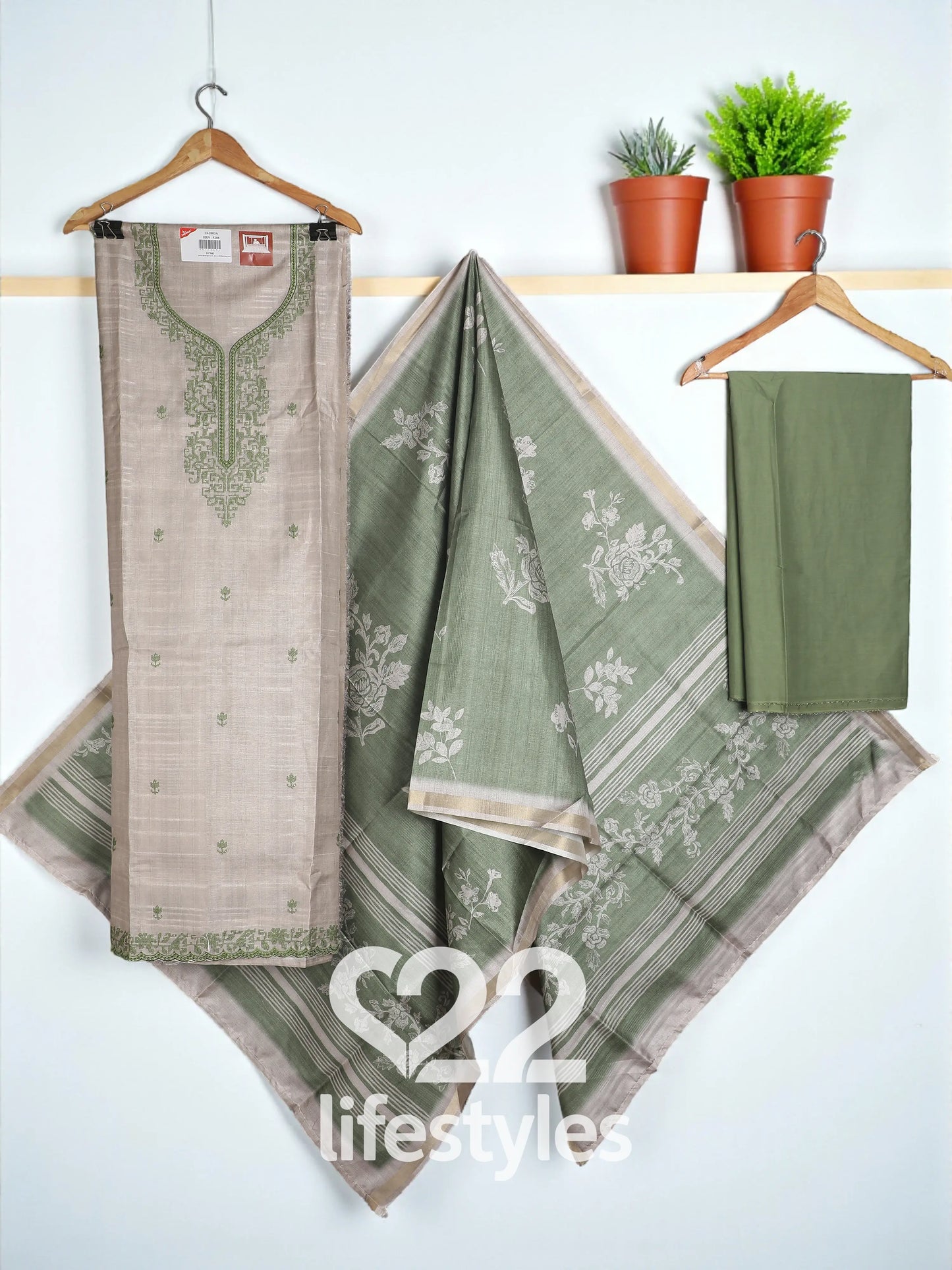 Green Tussar Unstitched Salwar Suit