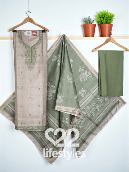 Green Tussar Unstitched Salwar Suit