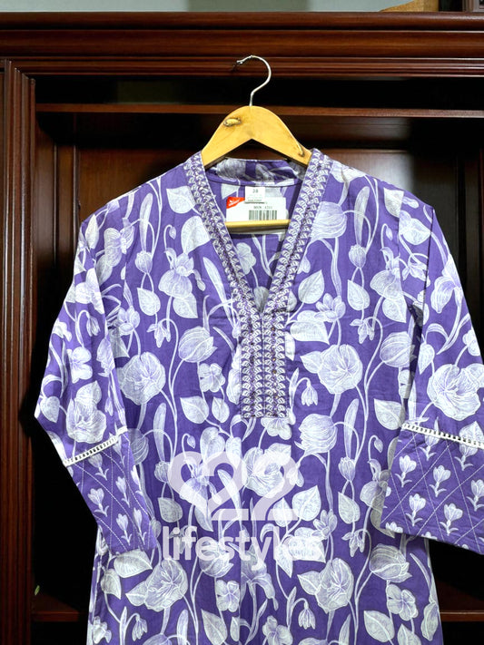 Purple Handblock Floral Readymade Salwar Suit