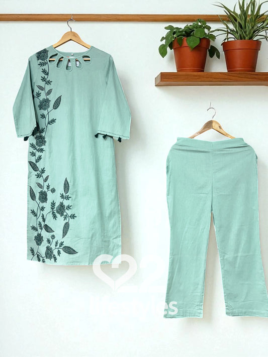 Mint Green Embroidery Co-ord-Set Readymade