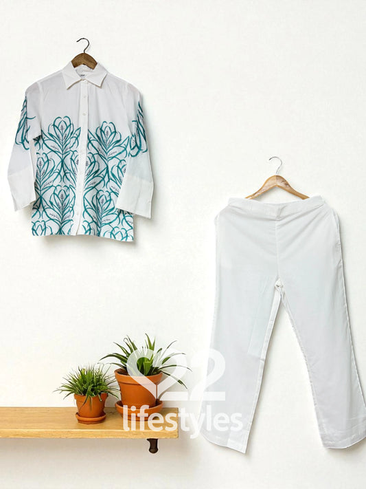 White Embroidery Co-ord-Set Readymade
