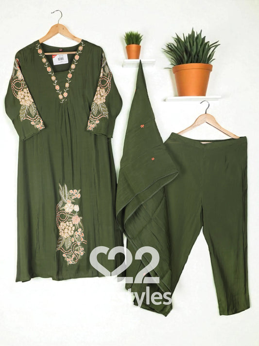 Green Mul-Chanderi Readymade Salwar Suit