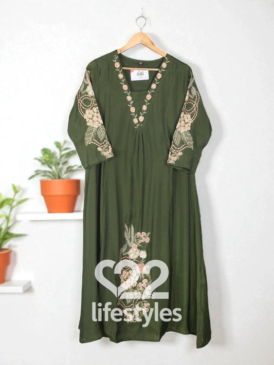 Green Mul-Chanderi Readymade Salwar Suit