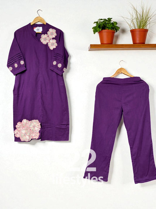 Dark Purple Embroidery Co-ord-Set Readymade