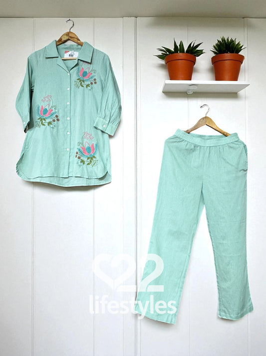 Light sea Green Embroidery Co-ord-Set Readymade