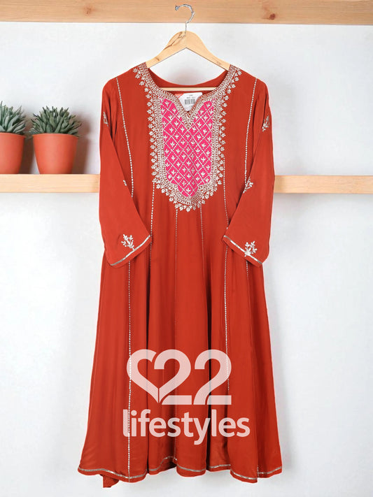 Orange Pure Crepe Readymade Salwar Suit