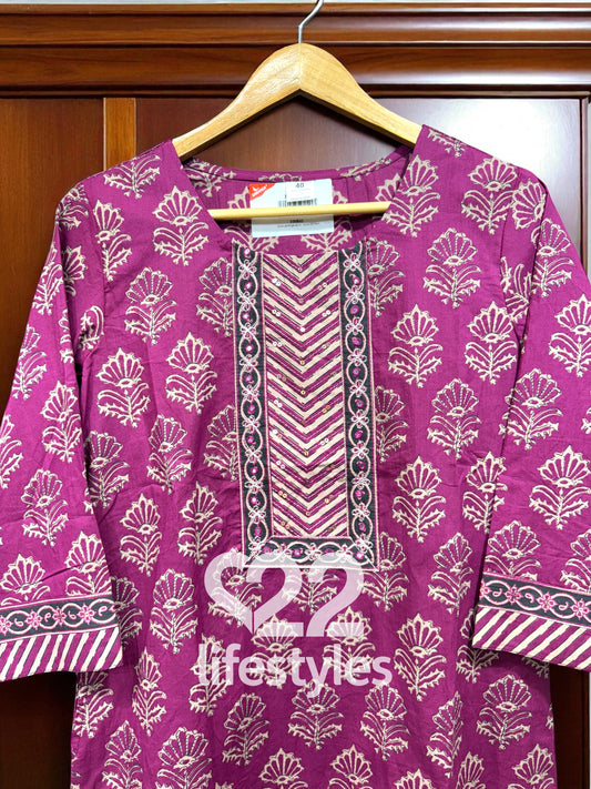 Wine Handblock Readymade Salwar Suit