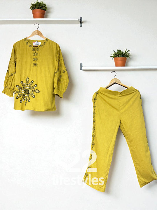 Mustard Embroidery Co-ord-Set Readymade