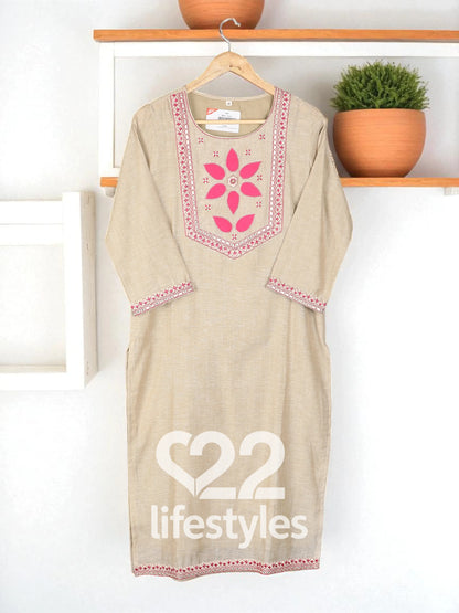 Beige Jamdani Maheshwari Readymade Salwar Suit